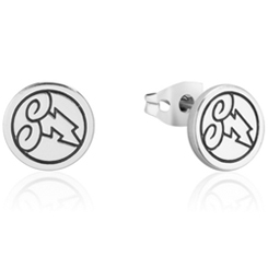 ¡Un guiño a un héroe verdadero y soñador! Estos pendientes con el símbolo de Zeus, están inspirados en el clásico de Disney de Hércules. Los pendientes están chapados en oro blanco de 14 kt