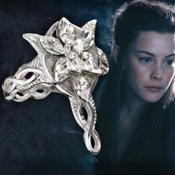 Fantástico anillo de diseño élfico oficial de Arwen "Estrella del Atardecer", personaje de la trilogía de “El Señor de los Anillos”, realizado en plata de ley 925.