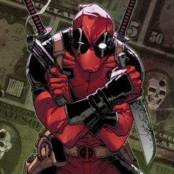 Divertido Póster realizado en metal de Deadpool "MERC FOR HIRE" Covers Collection , el Póster tiene un tamaño aproximado de 45 x 32 cm., 