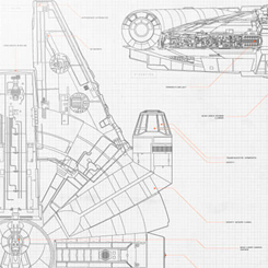 Épico cuadro de Millenium Falcon Structure basado en la saga de Star Wars. Disfruta en tu lugar preferido de tu casa o de tu oficina con este cuadro con paspartú del Halcón Milenario.