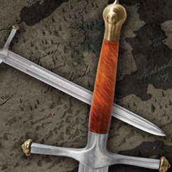Réplica en miniatura de la espada Ice de Eddark Stark basada en la serie de Televisión Juego de Tronos, ideal como abrecartas para el escritorio.