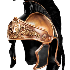 Réplica del Casco del General Maximus realizado en acero trabajado a mano con un revestimiento de latón envejecido, esta pieza de coleccionista es digna de cualquier general romano.