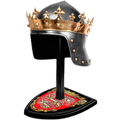 Réplica del casco de Ricardo I de Inglaterra, conocido como Ricardo Corazón de León, esta preciosa obra de arte tiene una corona dorada fabricada en latón brillante.