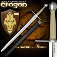 Espada de Brom de la película de Eragon. Realizada en acero 440º mango de cuero blanco, incluye display y vaina.