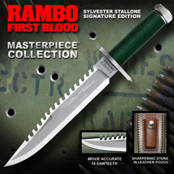 Edición firmada y numerada del cuchillo de Sylvester Stallone en Rambo, realizado en acero 420º. Incluye certificado y vaina. 