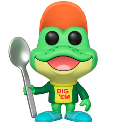 Figura de Dig Em’ Frog realizada en vinilo perteneciente a la línea Pop! de Funko. La figura tiene una altura aproximada de 10 cm., y está basada en los famosos cereales Smacks de Kellogg's.