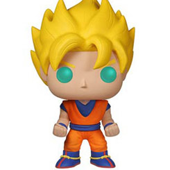 Figura de Super Saiyan Goku realizada en vinilo perteneciente a la línea Pop! de Funko. La figura tiene una altura aproximada de 10 cm., y está basada en la serie de animación DragonBall Z.