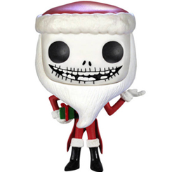 Figura de Santa Jack Skellington realizada en vinilo perteneciente a la línea Pop! de Funko. La figura tiene una altura aproximada de 10 cm., y está basada en la película de Pesadilla antes de Navidad.