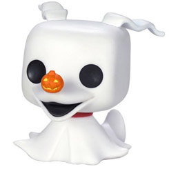 Figura de Zero, el perrito de Jack Skellington realizada en vinilo perteneciente a la línea Pop! de Funko. La figura tiene una altura aproximada de 10 cm., y está basada en la película de Pesadilla antes de Navidad.