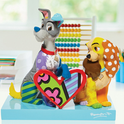 Preciosa figura la Dama y el Vagabundo de Walt Disney realizada por el pintor y escultor Romero Britto, titulada Lady & the Tramp. Esta preciosa figura de unos 18 cm., de altura aproximadamente