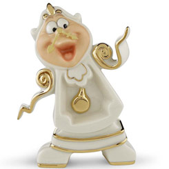 Figura en porcelana y pintada a mano de Ding Dong de la Bella y la Bestia. Terminada en oro de 24k. Incluye certificado.
