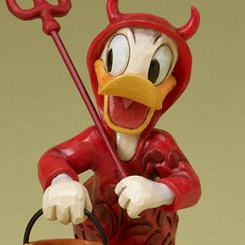 Figura de Donald disfrazado de Diablo con su tridente y su calabaza para los caramelos. 