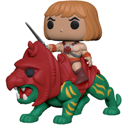 Figura de  He-Man y Battle Cat realizada en vinilo perteneciente a la línea Pop! de Funko. La figura tiene una altura aproximada de 16 cm., y está basada en la serie de TV He-Man y los Masters del Universo.