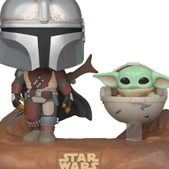 Figura Mandalorian y The Child con tacita realizada en vinilo perteneciente a la línea Pop! de Funko. La figura tiene una altura aproximada de 9 cm., y está basada en la serie de Disney + Star Wars: Mandalorian.