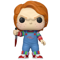 Figura de Chucky realizada en vinilo perteneciente a la línea Pop! de Funko. La figura tiene una altura aproximada de 25 cm., y está basada en la película de Chucky.