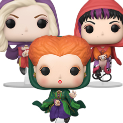 Set figuras de Winifred, Sarah y Mary realizadas en vinilo perteneciente a la línea Pop! de Funko. Las figuras tienen una altura aproximada de 10 cm., y están basadas en saga de Hocus Pocus.