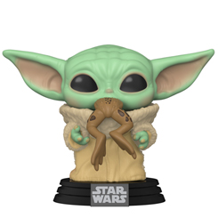 Figura The Child con rana realizada en vinilo perteneciente a la línea Pop! de Funko. La figura tiene una altura aproximada de 9 cm., y está basada en la serie de Disney + Star Wars: Mandalorian.