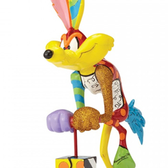 Figura de Wile E. Coyote inventando trampas extravagantes para atrapar a Bip Bip the Great Roadrunner, pero fallando cada vez. Cada figura de Looney Tunes by Britto, decorada en estilo pop art 