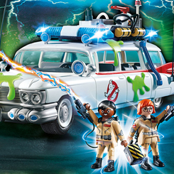 Set Ecto-1 basado en Los Cazafantasmas (Ghostbusters). Vehículo de los cazafantasmas con luces y sonido de la sirena original. Con las figuras de los cazafantasmas Winston Zeddemore y Janine Melnitz. 