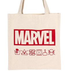 Bolsa oficial del logo de Marvel con los iconos de algunos de los Vengadores. La bolsa está realizada en algodón.