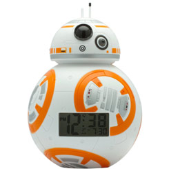 Despertador digital con la forma de BulbBotz BB-8 basado en la saga de Star Wars. Este espectacular reloj tiene una dimensiones aproximadas de 23 x 21 x 15 cm. 