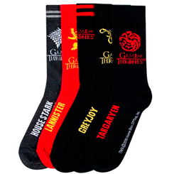 Set de 5 pares de calcetines oficiales basados en la serie de la HBO Juego de Tronos. Disfruta de estos calcetines realizados en 70% algodón, 27% poliéster, 3% elastán.
