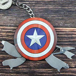 Espectacular llavero con la forma del Escudo del Capitán América hará las delicias de todos los seguidores de Steve Rogers, en realidad es una herramienta multiusos que incluye entre sus unas tijeras...