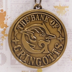 Llavero oficial moneda del banco de Gringotts basado en la saga de Harry Potter. El llavero está realizado en metal y tiene una longitud aproximada de 8 cm  