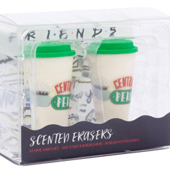 Pack compuesto por 2 gomas de borrar con la forma de una Taza de Viaje Oficial de Warner con el motivo del famoso café de la serie Friends El Central Perk, revive las aventuras de Rachel Green, Phoebe Buffa