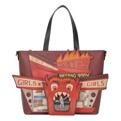 Icono ochentero con garra: el bolso canvas Beetlejuice × Loungefly rinde homenaje al mítico Dante’s Inferno Room con apliques de gran relieve y un rojo intenso que llama la atención desde lejos.