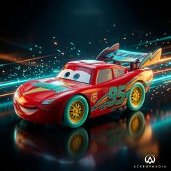 El circuito cobra vida cuando el número 95 enciende sus efectos y deja escuchar el rugido del motor. El coche Rayo McQueen Cars Disney Pixar con luces y sonido lleva la energía del protagonista de Cars a un vehículo de gran formato y creado para jugar.