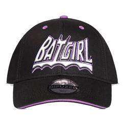 Conviértete en la mejor aliada femenina de Batman cuando uses esta preciosa gorra negra con visera tipo sándwich, bordado en 3D blanco y logotipo bordado en violeta resaltado