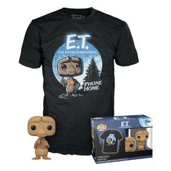 Pack compuesto por una camiseta de E.T.  y una figura de E.T.  realizada en vinilo perteneciente a la línea Pop! de Funko. La figura tiene una altura aproximada de 9 cm., y está basada en la película de E.T.