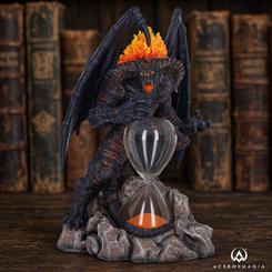 Reloj de arena Balrog de El Señor de los Anillos de unos 24 cm, fabricado en resina y pintado a mano. Incorpora un reloj de arena de cristal extraíble integrado en una base rocosa.