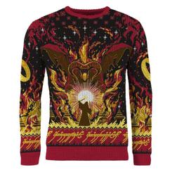Las llamas de Moria convierten esta sudadera navideña El Señor de los Anillos Balrog en una prenda de enorme presencia visual. El enfrentamiento entre Gandalf y la criatura de fuego ocupa el frontal con una composición dramática