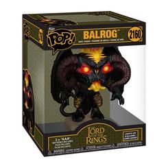 Figura Funko POP! Super del Balrog de The Lord of the Rings, realizada en vinilo. Presenta grandes cuernos, alas oscuras y detalles en tonos rojos y amarillos, y corresponde a la referencia POP! 2160.