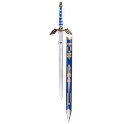 La réplica Espada Legend of Zelda entra en escena con una presencia limpia, luminosa y muy reconocible. El contraste entre la hoja clara, la funda azul y los detalles dorados crea una pieza pensada para destacar sin recurrir a excesos.