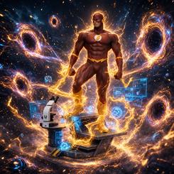 La DC Comics Legacy Replica Statue 1/4 Flash presenta al velocista escarlata en una composición de gran presencia, con una pose marcada y una base elaborada que refuerza su carácter expositivo.