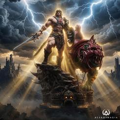 La estatua 1/4 He-Man y Battle Cat impone antes incluso de fijarse en los detalles. Sus 86 cm levantan una escena de Eternia con presencia de museo, pensada para quien busca una pieza coleccionable de alto impacto 