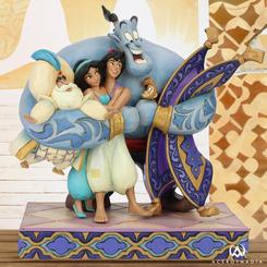 Simpática figura del abrazo en grupo de Aladdin, Genio, Jasmine, Sultán, la alfombra voladora y Abu basado en el clásico de Aladdin de Walt Disney. Con esta figura con unas medidas aproximadas de 20 x 14 x 22 cm.,