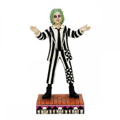 Descubre la figura clásica de Beetlejuice, el bio-exorcista emblemático de la película de Tim Burton de 1988, ahora reinterpretado con la creatividad distintiva de Jim Shore.