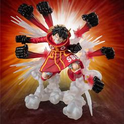Una tormenta de puños elásticos y energía desbocada irrumpe en tu colección con la figura S.H. Figuarts Zero de Monkey D. Luffy en su impactante versión Gum-Gum Hawk Gatling Extra Battle