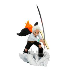 Impacto puro en 15 cm: la Figura Hawk Senkozekkei One Piece irrumpe con una pose de ataque que transmite velocidad y carácter, con alas negras extendidas, estela de llamas y katana preparada para el corte definitivo. 