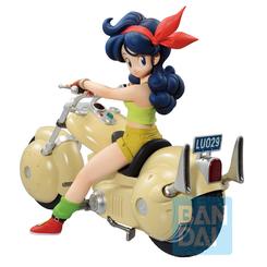 Velocidad nostálgica con aroma a cápsula: la Figura Ichibansho Lunch Snap Collection de Dragon Ball Z captura a Lunch en su moto con una pose desenfadada que parece sacada de una instantánea del anime