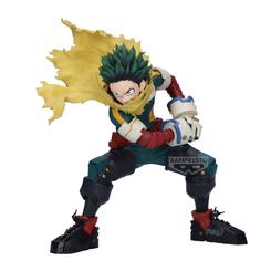 Potencia heroica en formato de coleccionista: esta Figura Izuku Midoriya Maximatic My Hero Academia de 18 cm captura a Deku en plena acción, con una pose dinámica, expresión decidida y esculpido de gran precisión