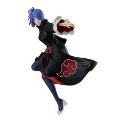 Precisión fría y elegancia letal en plena acción: la Figura Konan Vibration Stars de Naruto Shippuden captura a la estratega de Akatsuki con la capa ondeando y el gesto decidido, lista para liberar su jutsu de papel. 