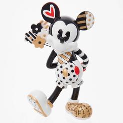 Figura de Mickey Mouse versión Midas, negro, blanco, rojo y dorado, sosteniendo un ramo de flores a la espalda. Cada figura de Disney by Britto, decorada en estilo pop art por el artista internacional Roméro Britto
