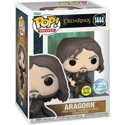 Figura POP de Aragorn Exclusive de El Señor de los Anillos, identificada con el número 1444. Representa al personaje con cabello largo, barba, vestimenta oscura y un arma entre las manos.