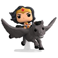 Vuela por los cielos de Themyscira con la figura POP Rides de Wonder Woman sobre Pegasus, una pieza de vinilo de unos 9 cm de alto que combina la fuerza legendaria de la Princesa Amazona y la elegancia de su corcel alado.
