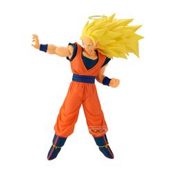 La fuerza del legendario Super Saiyan 3 irrumpe en tu colección con esta impactante figura Match Makers de Son Goku, elevándose 17 cm de puro dinamismo y detalle. Modelada en PVC